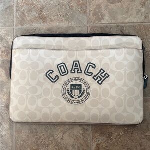 Coach Cream Signature Canvas Laptop Folio with Navy Logo
